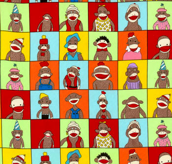 Funky Monkey Friends Flannel-moda funky sock monkey flannel fabric friends 15070