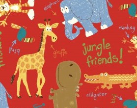 Jungle Friends Animals on Red