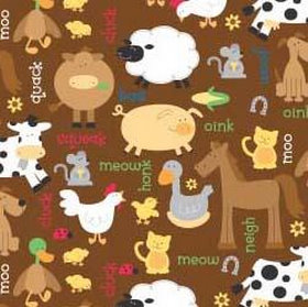 Barnyard Brown Flannel-flannel fabric barnyard brown farm horse cow sheep f1076
