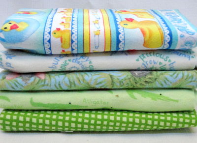 Remnant Bundle - Baby Prints Green Blue Flannel-flannel fabric remnant bundle baby green blue jungle babies rubber duckie