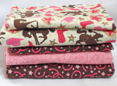 Remnant Bundle - Wanna Be a Cowboy 2 Pink Flannel-flannel fabric remnant bundle riley blake wanna be a cowboy 2 pink brown cowgirl