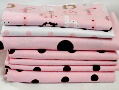 Remnant Bundle - ABC Baby Pink Brown Flannel-flannel fabric remnant bundle abc baby david textiles pink polka dot brown