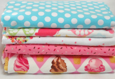 Remnant Bundle - Ice Cream Cone Flannel-flannel fabric remnant bundle michael miller sweets ice cream cone pink sprinkles ta dot aqua
