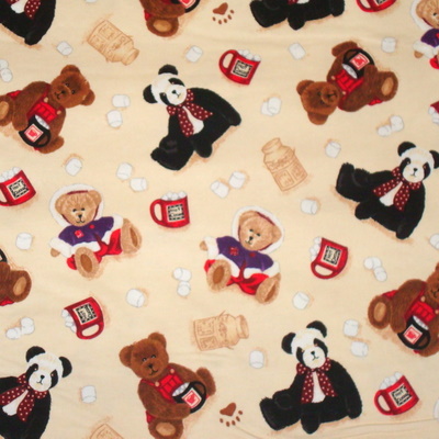 Boyds Bears Winter Toss on Cream Flannel-flannel fabric boyds bear teddy winter marshmallow hot cocoa