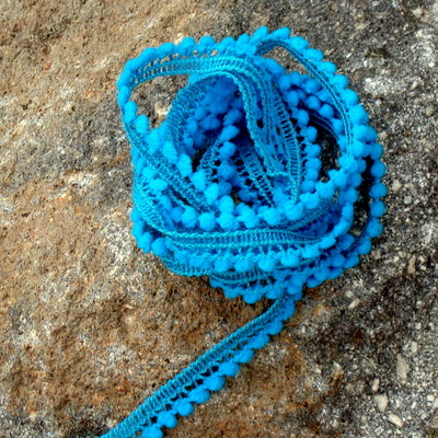 Mini Pom Pom Trim - 3 yards Aqua Blue-riley blake designs mini pom poms cotton aqua blue