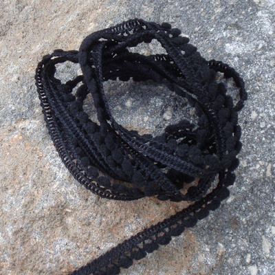 Mini Pom Pom Trim - 3 yards Black-riley blake designs mini pom poms cotton black
