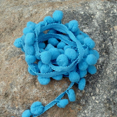 Pom Pom Trim - 3 yards Aqua Blue-riley blake designs pom poms cotton aqua blue