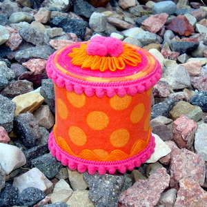 Pin Cushion - Large Orange Pink Polka Dot