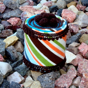 Pin Cushion - Large Aqua Green Orange Stripe