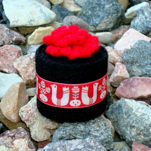 Pin Cushion - Mini Red White Folk Birds