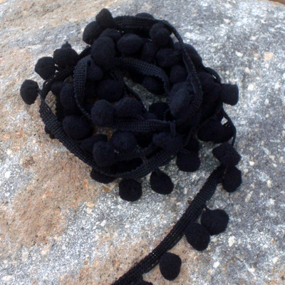 Pom Pom Trim - 3 yards Black-riley blake designs pom poms cotton black