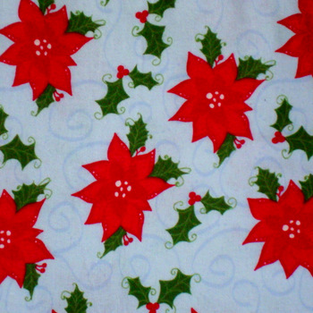 Poinsettia on Light Blue Flannel-flannel fabric poinsettia christmas holly