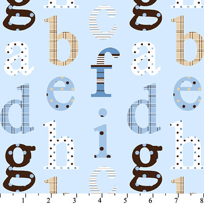 ABC Baby Patterned ABC Blue Brown Flannel-david textiles flannel fabric abc baby blue brown patterned alphabet