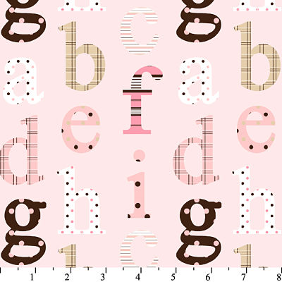 ABC Baby Patterned ABC Pink Brown Flannel-david textiles flannel fabric abc baby pink brown patterned alphabet