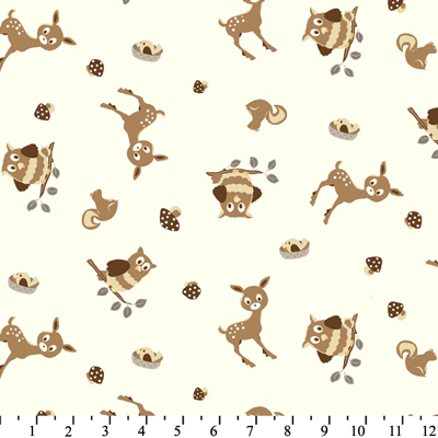 Very Loveable Owl Deer Allover Tan Gray Flannel-david textiles flannel fabric very loveable deer owl allover gray grey tan