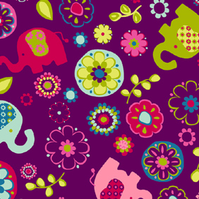 Retro Flowers and Elephants