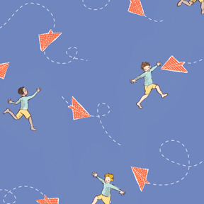 Children at Play Chasing Airplanes Blue Flannel-michael miller Children at Play Chasing Airplanes Blue Flannel Fabric #FD5149 Sarah Jane