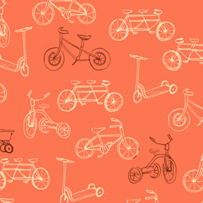 Children at Play On the Go Coral Bicycles Flannel-michael miller Children at Play On the Go Coral Bicycles Flannel Fabric #FD5151 Sarah Jane