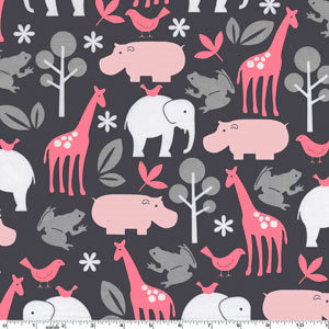 Zoology Pink Gray Flannel-michael miller flannel fabric zoo zoology giraffe hippo elephant pink Gray #FX4061