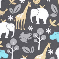 Zoology Citron Gray Blue Flannel-michael miller flannel fabric zoo zoology hippo giraffe elephant Citron Gray blue sea #FX4061