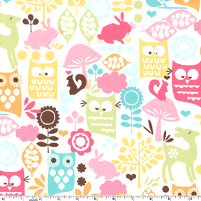 Forest Life Owl Bunny Squirrel Flannel-michael miller flannel fabric Play Dot pink Gray polka #FX4935
