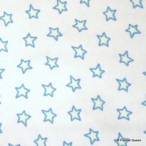 Giggles Blue Green Stars on White Flannel-moda giggles blue green stars flannel fabric