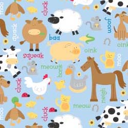 Barnyard Blue Flannel-flannel fabric barnyard blue farm horse cow sheep f1076