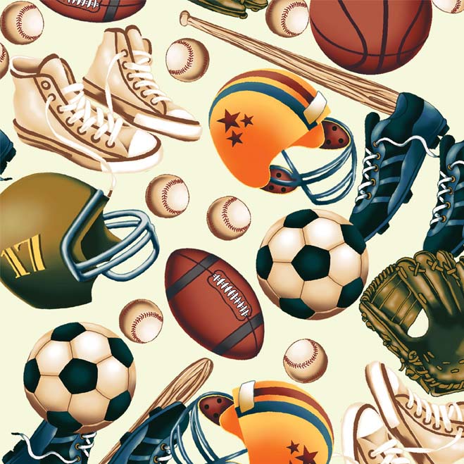 Play Ball Main Cream Flannel-riley blake designs flannel fabric play ball main cream baseball football f2510