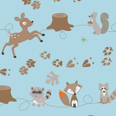 Fox Trails Friends Blue Flannel-riley blake designs flannel fabric doohikey fox trails blue friends F2681