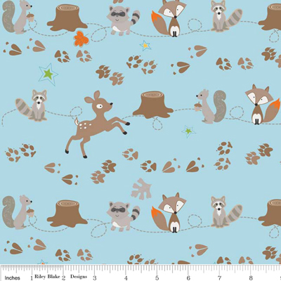 Fox Trails Friends Blue Flannel-riley blake designs flannel fabric doohikey fox trails blue friends F2681