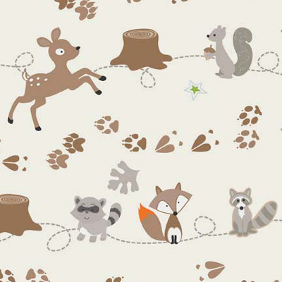 Fox Trails Friends Cream Flannel-riley blake designs flannel fabric doohikey fox trails cream friends F2681