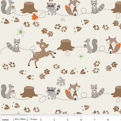 Fox Trails Friends Cream Flannel-riley blake designs flannel fabric doohikey fox trails cream friends F2681