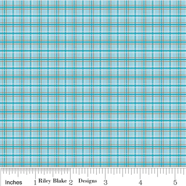 Fox Trails Plaid Blue Brown Flannel-riley blake designs flannel fabric doohikey fox trails blue brown plaid F2683