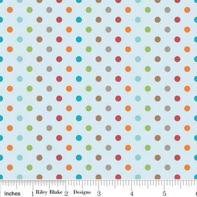 Fox Trails Dots Blue Flannel-riley blake designs flannel fabric doohikey fox trails cream orange green blue red brown dots F2686