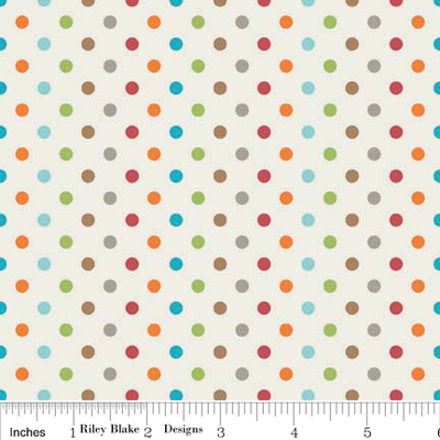 Fox Trails Dots Cream Flannel-riley blake designs flannel fabric doohikey fox trails cream orange green blue red brown dots F2686