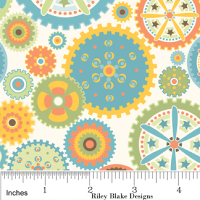 Mod Tod Gears Cream Flannel-riley blake designs flannel fabric mod tod sheri berry gears cream f2741