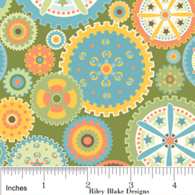 Mod Tod Gears Green Flannel-riley blake designs flannel fabric mod tod sheri berry gears green f2741
