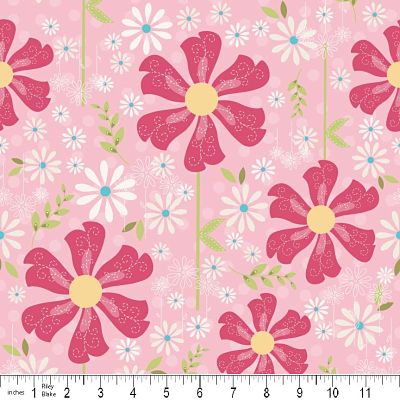 Sweet Divinity Main Pink Flannel-riley blake designs flannel fabric quilted fish sweet divinity main flower floral pink f6100