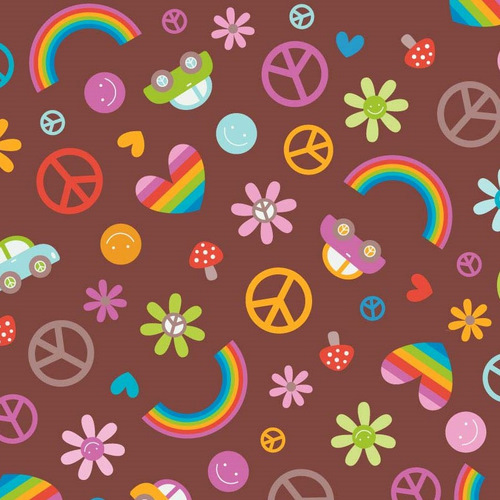 Feeling Groovy Main Brown Flannel-riley blake designs doodlebug flannel fabric feeling groovy peace rainbow f6500 main brown
