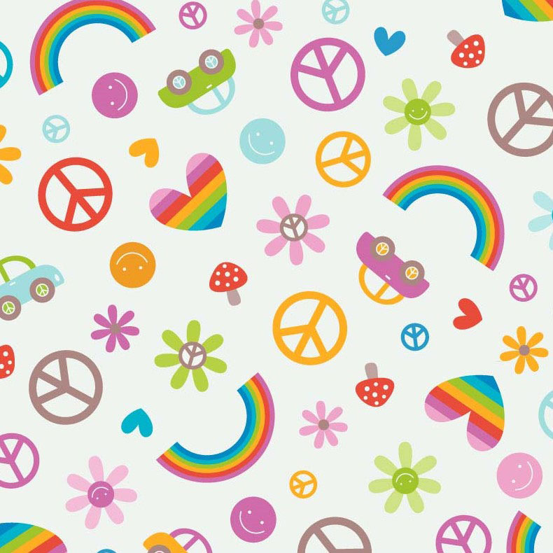 Feeling Groovy Main White Flannel-riley blake designs doodlebug flannel fabric feeling groovy peace rainbow f6500 main white
