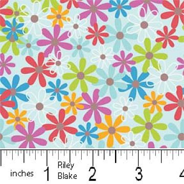 Feeling Groovy Flower Power Blue Flannel-riley blake designs doodlebug flannel fabric feeling groovy peace rainbow f6503 Flower power blue
