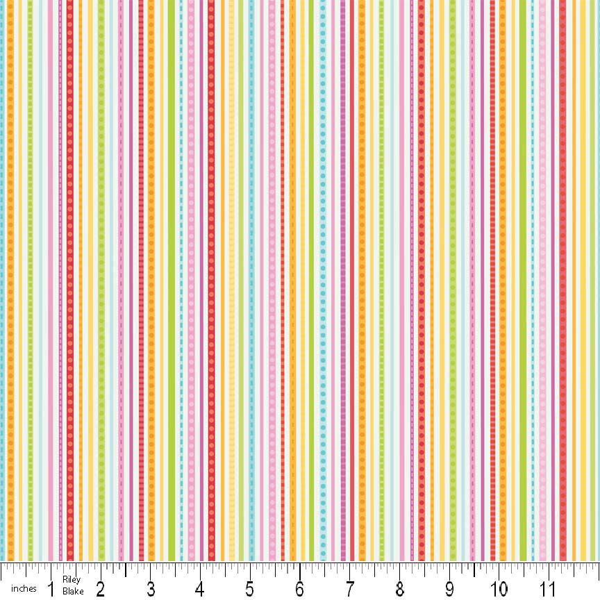 Feeling Groovy Rainbow Stripe White Flannel-riley blake designs doodlebug flannel fabric feeling groovy peace rainbow f6504 rainbow stripe white