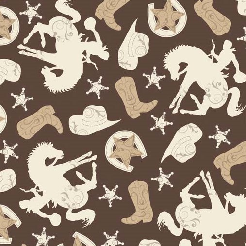 Wanna Be a Cowboy 2 Main Brown Flannel-riley blake designs flannel fabric wanna be a cowboy western main horse rodeo brown