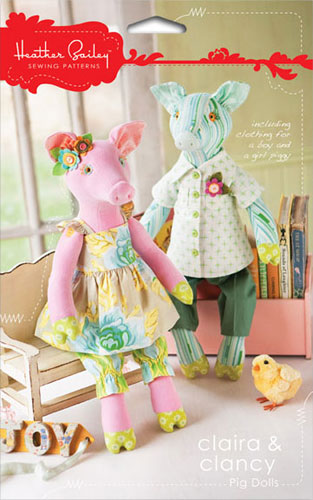 Pattern - Claira and Clancy Pig Dolls by Heather Bailey-sewing pattern heather bailey Claira and Clancy Pig Dolls