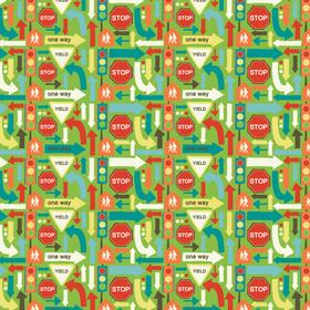 Wheels Green Signs Flannel-riley blake designs flannel fabric wheels street sign transportation green