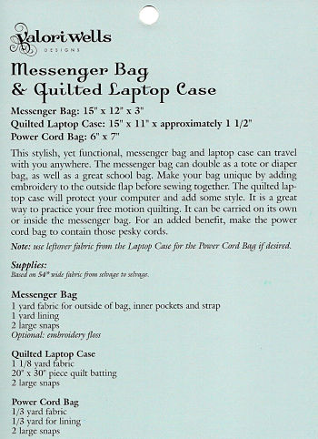 Pattern - Messenger Bag and Quilted Laptop Case by Valorie Wells-sewing pattern valorie wells Messenger Bag Quilted Laptop Case