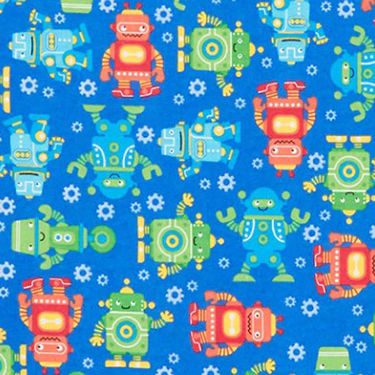 Comfy Colorful Robots on Blue Flannel