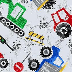 Comfy Construction Tractors and Signs on Gray Flannel