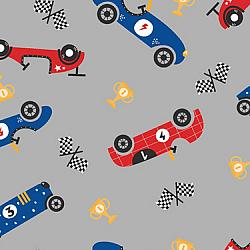 Comfy Colorful Race Cars Gray Flannel