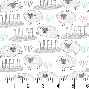 Comfy Nursery Jumping Sheep on White Flannel